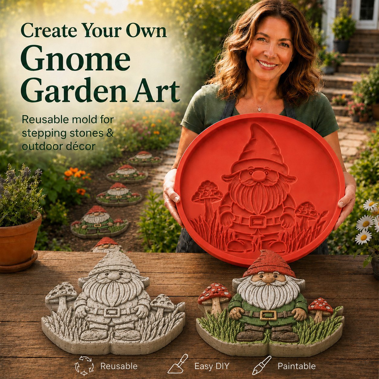💥 LAST DAY 49% OFF - 🌻 Reusable Sunflower Stepping Stone Mold (📦Buy 3 Free Shipping) - 🧙♂️ Gnome / Diameter: 15 in