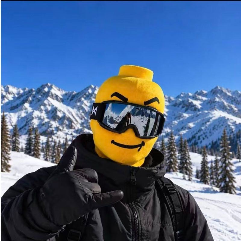 ๐Funny Yellow Block-Head Ski Mask โ Full Face Winter Balaclava for Skiing & Snowboarding