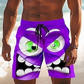 Men's 3D Cartoon Smile Face Big Eyes Swim Trunks Swim Shorts Board Shorts Mid Waist Funny Outdoor Vacation Dailywear Side Pockets Mesh Lining Elastic Drawstring Waist Designer Clothing Apparel