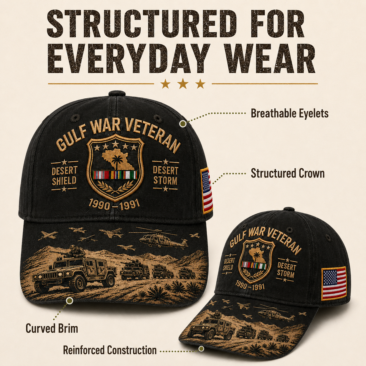 🏆Last Day Promo: 45% OFF! 🏜️ Desert Storm Veteran Commemorative Cap – Gulf War Desert Shield Veteran Hat