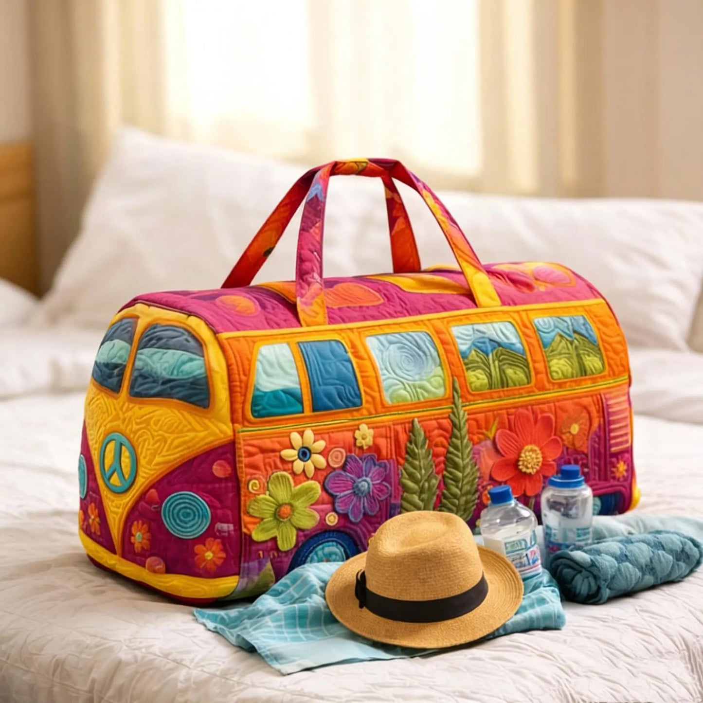 Unisex Boho Quilted Travel Bag Lightweight Weekender