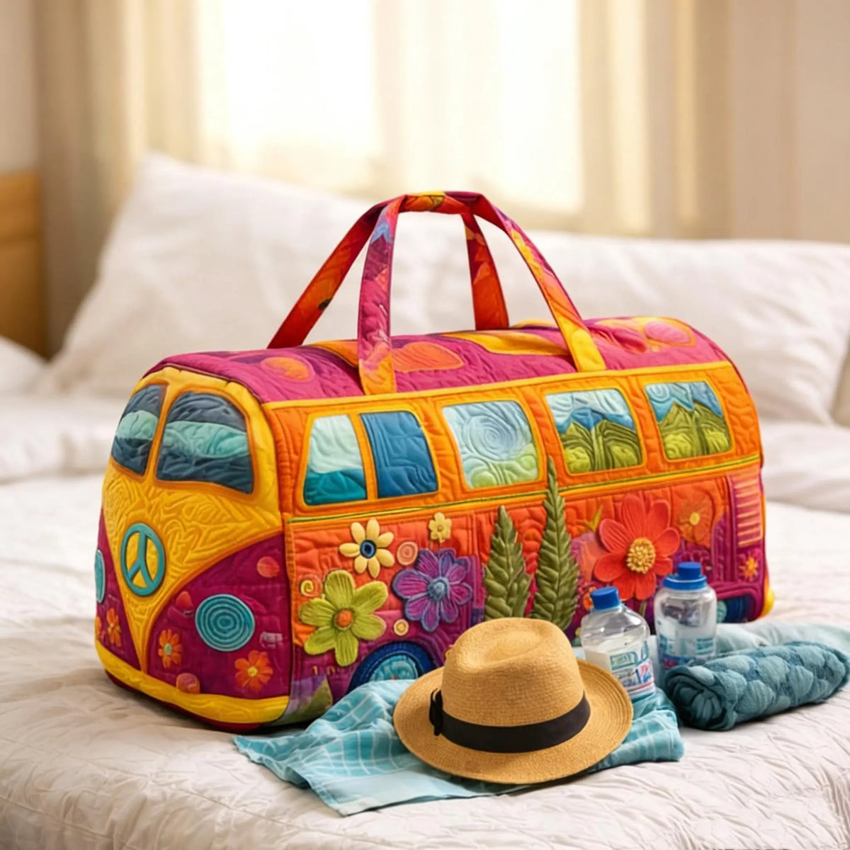 Unisex Boho Quilted Travel Bag Lightweight Weekender