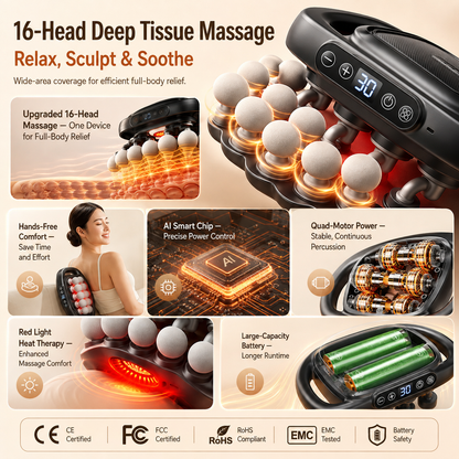 🔥 Today Only: 🔥 16-Head Deep Tissue Back Massager – Red Light, 30 Speeds & Hands-Free Relief