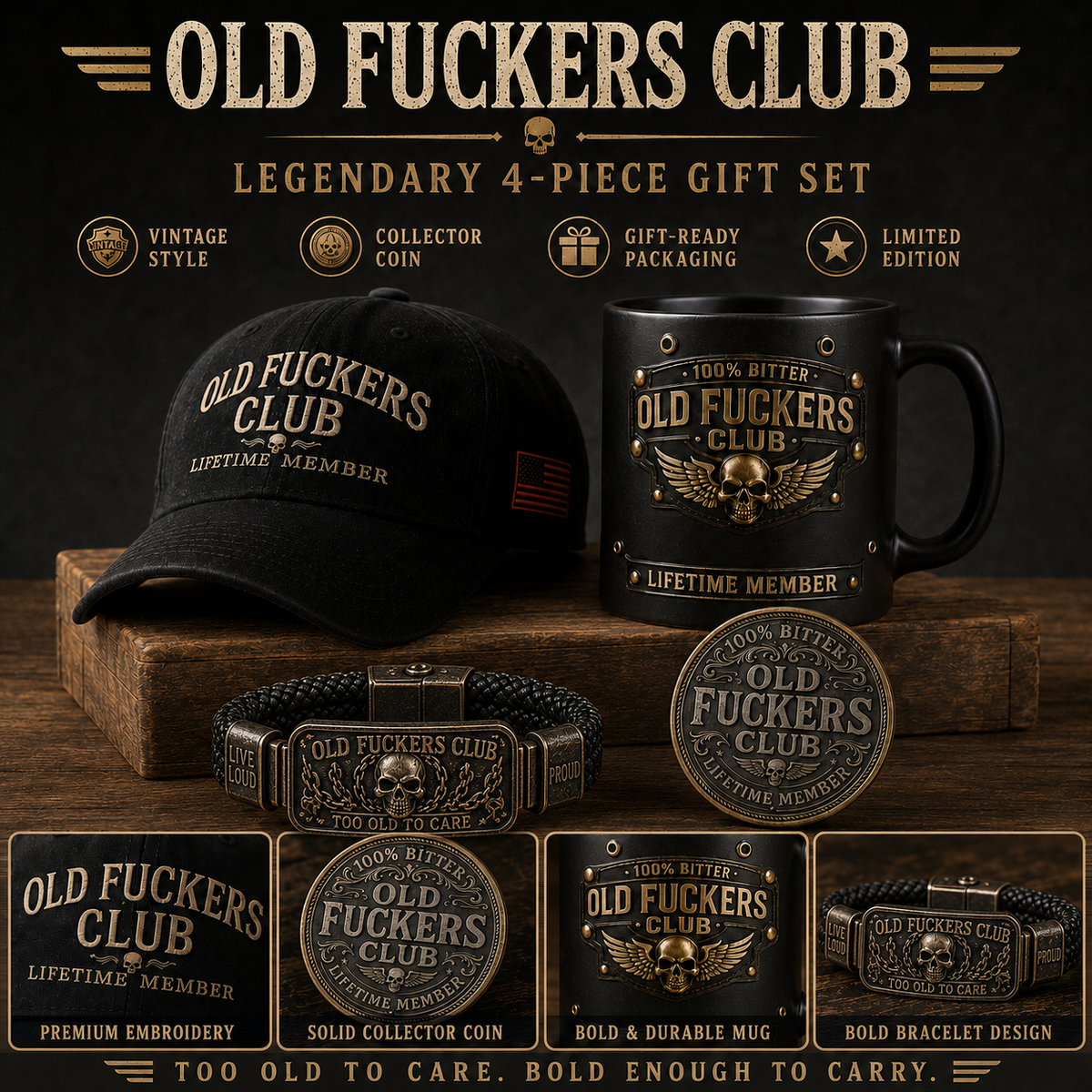 🔥Today Only 50% OFF🔥 | ☠️Old Fuckers Club 2026 Ultimate Skull Gift Cap + Bracelet + Vintage + Mug + Coin