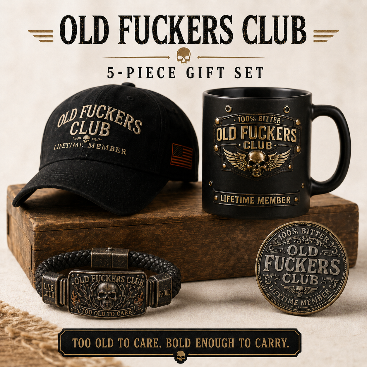🔥Today Only 50% OFF🔥 | ☠️Old Fuckers Club 2026 Ultimate Skull Gift Cap + Bracelet + Vintage + Mug + Coin