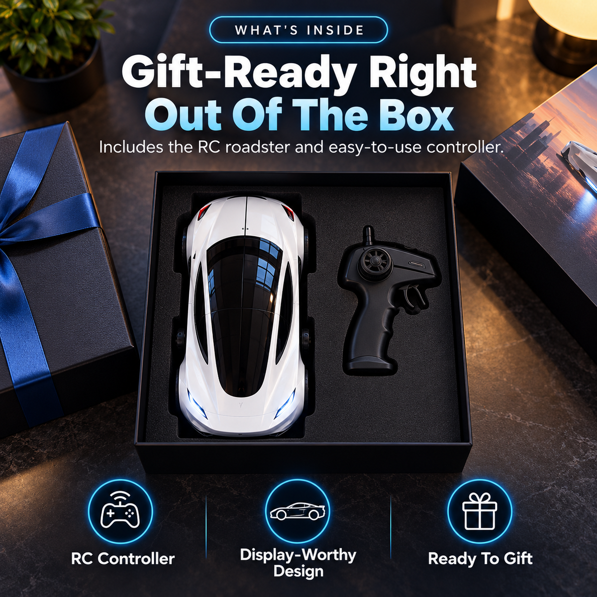 🚀 Futuristic Hover-Effect RC Roadster – Blue Light Action