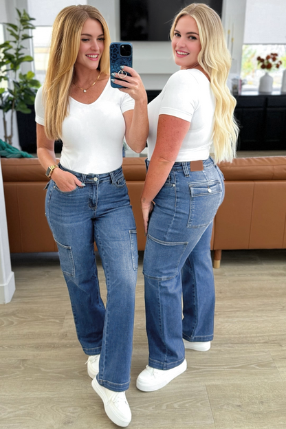 Tummy Control High Rise Cargo Wide Leg Jeans (Buy 2 Free Shipping)
