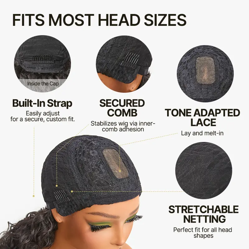 Synthetic Fiber + Human HairBoho Curly Wig with Bangs Effortless ShaggyWaves I Ready To Wear#SohoChic
