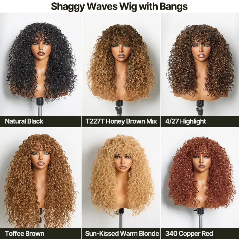 Synthetic Fiber + Human HairBoho Curly Wig with Bangs Effortless ShaggyWaves I Ready To Wear#SohoChic