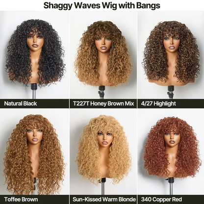 Synthetic Fiber + Human HairBoho Curly Wig with Bangs Effortless ShaggyWaves I Ready To Wear#SohoChic