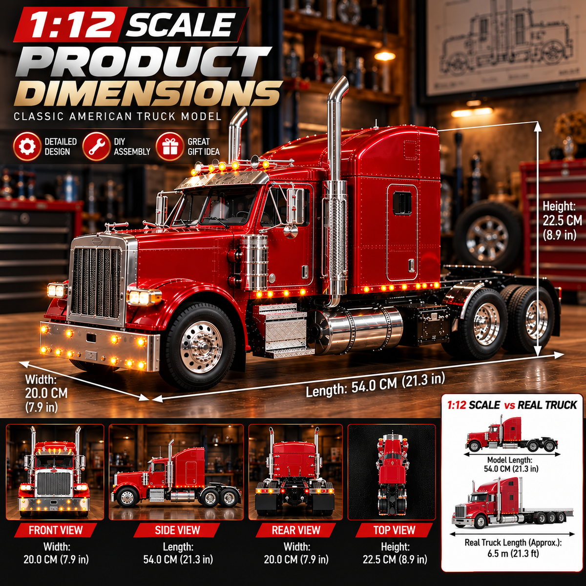 🔥LAST DAY 49%🚛 Candy Apple Red American Truck Model Kit – Build Your Own Classic Semi Truck