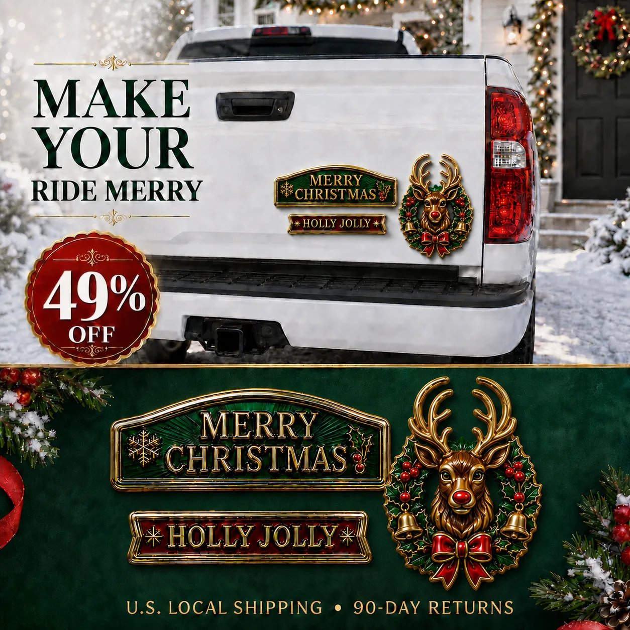 🔥 3-Piece Christmas Car Emblem Metal Badge Set – Multiple Festive Character Styles Available - 🎅 Santa Ride