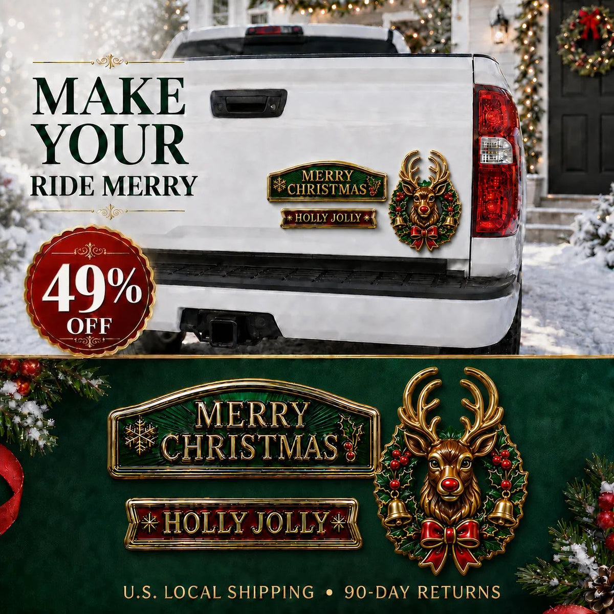 🔥 3-Piece Christmas Car Emblem Metal Badge Set – Multiple Festive Character Styles Available - 🎅 Santa Ride