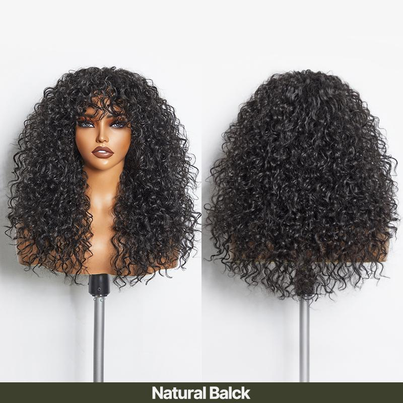 Synthetic Fiber + Human HairBoho Curly Wig with Bangs Effortless ShaggyWaves I Ready To Wear#SohoChic