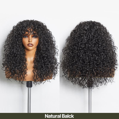 Synthetic Fiber + Human HairBoho Curly Wig with Bangs Effortless ShaggyWaves I Ready To Wear#SohoChic