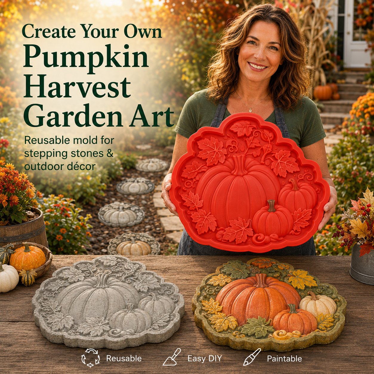 💥 LAST DAY 49% OFF - 🌻 Reusable Sunflower Stepping Stone Mold (📦Buy 3 Free Shipping) - 🧙‍♂️ Gnome / Diameter: 15 in