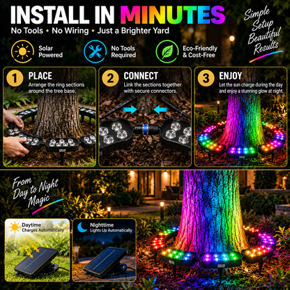 🌈 Solar RGB Tree Ring Light – 360° Color-Changing Landscape Uplight