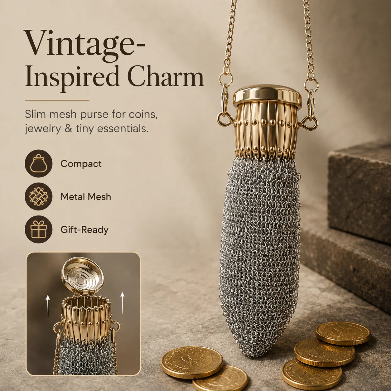 🔥🪙Vintage-Inspired Metal Mesh Coin Purse – Expandable Stainless Steel Pocket Wallet &amp; Collectible Gift - Silver