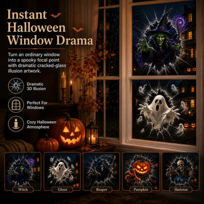 🎃 2026 Halloween Window Decals – 3D Crack Glass Spooky Decorations for a Haunted Halloween Scene