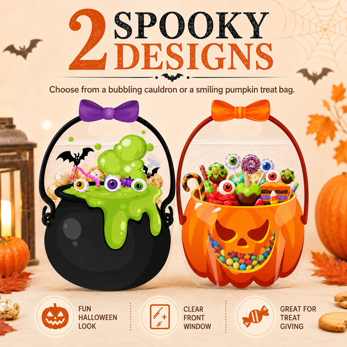 🎃 50 Pcs Halloween Goodie Bags Plastic Candy Bag