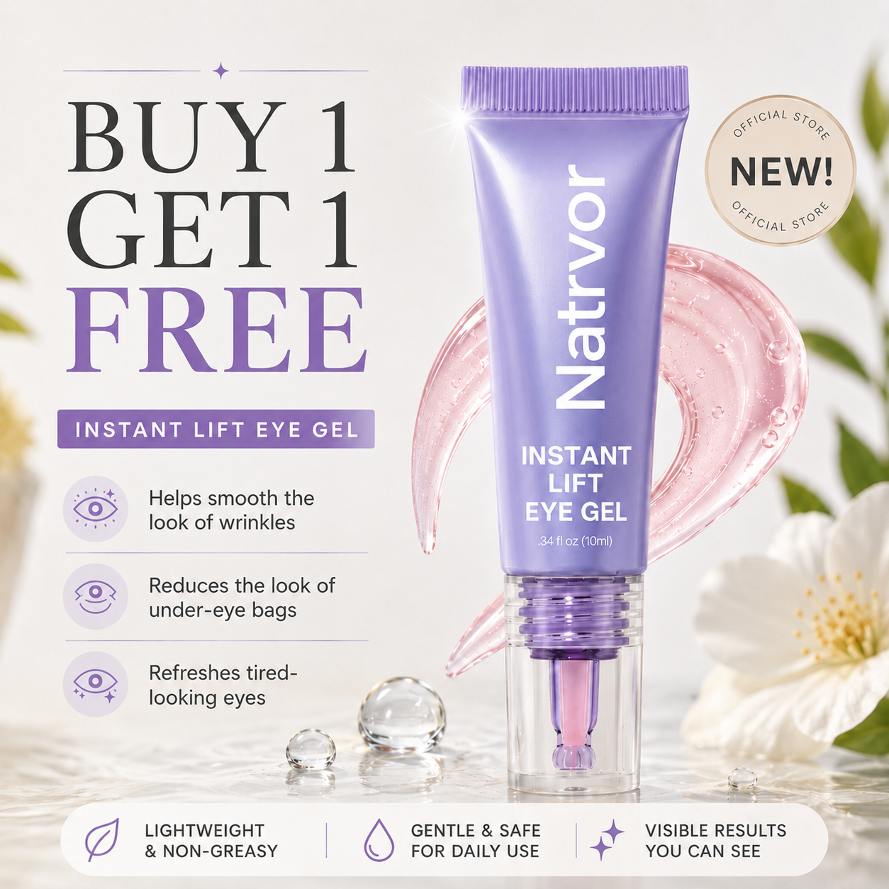 💥75K+ SOLD💕Natrvor Instant Lift Eye Gel – Smooth Wrinkles & Reduce the Look of Under-Eye Bags 👁️💜