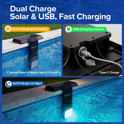 Rovzor Solar Pool Light – 20 RGB Colors, IP68 Waterproof, Magnetic Mount