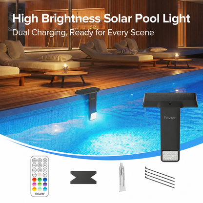 Rovzor Solar Pool Light – 20 RGB Colors, IP68 Waterproof, Magnetic Mount