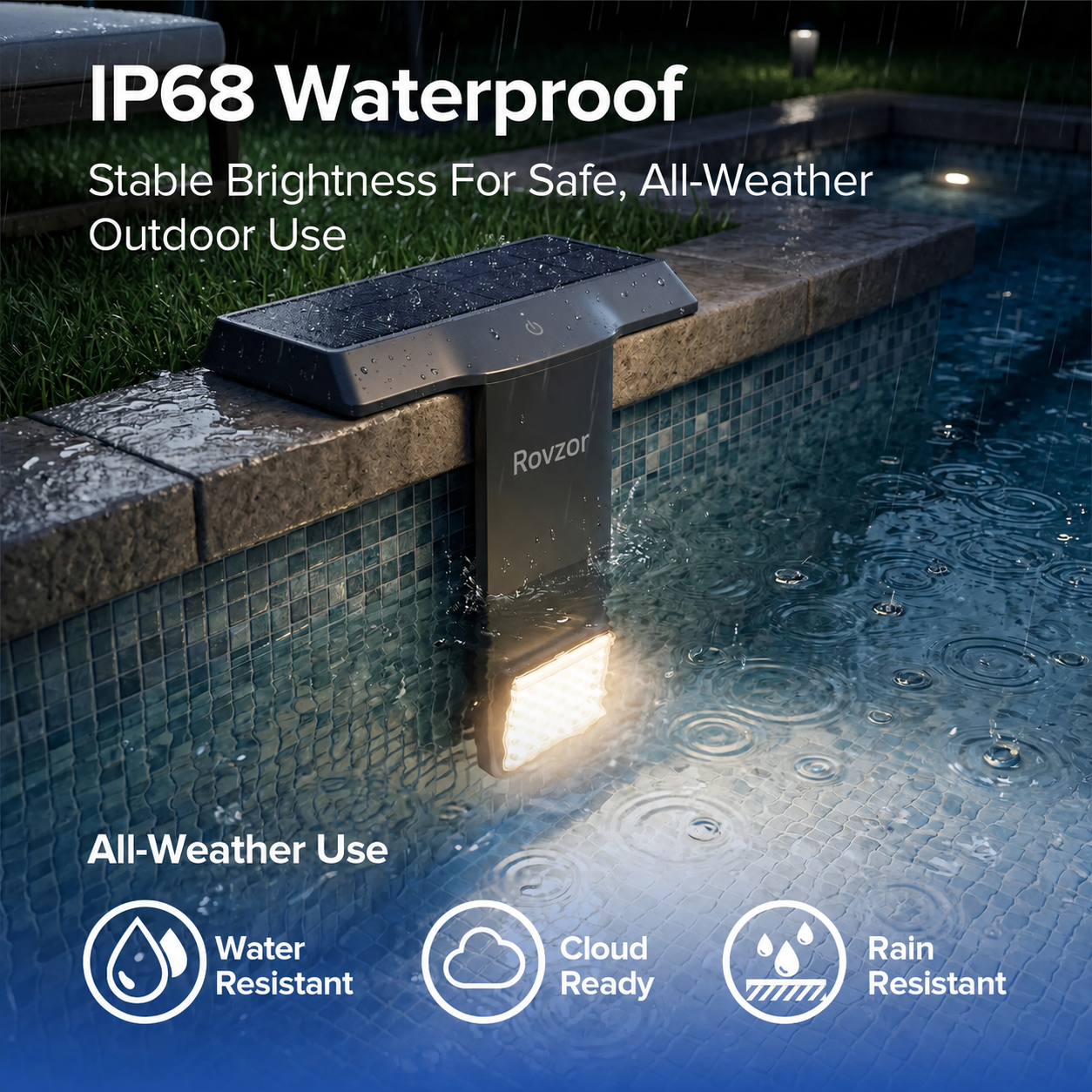 Rovzor Solar Pool Light – 20 RGB Colors, IP68 Waterproof, Magnetic Mount