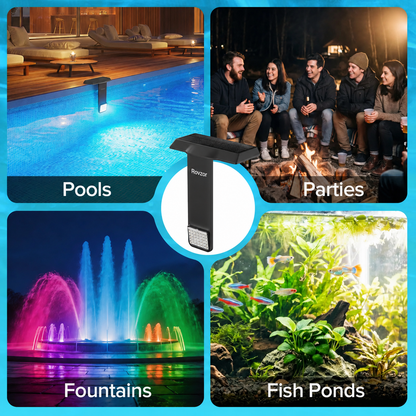 Rovzor Solar Pool Light – 20 RGB Colors, IP68 Waterproof, Magnetic Mount