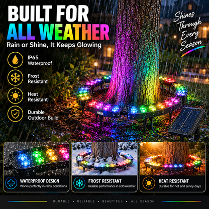 🌈 Solar RGB Tree Ring Light – 360° Color-Changing Landscape Uplight