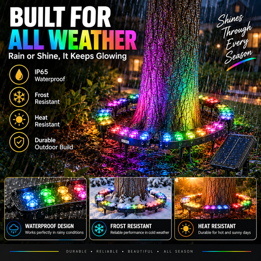 🌈 Solar RGB Tree Ring Light – 360° Color-Changing Landscape Uplight