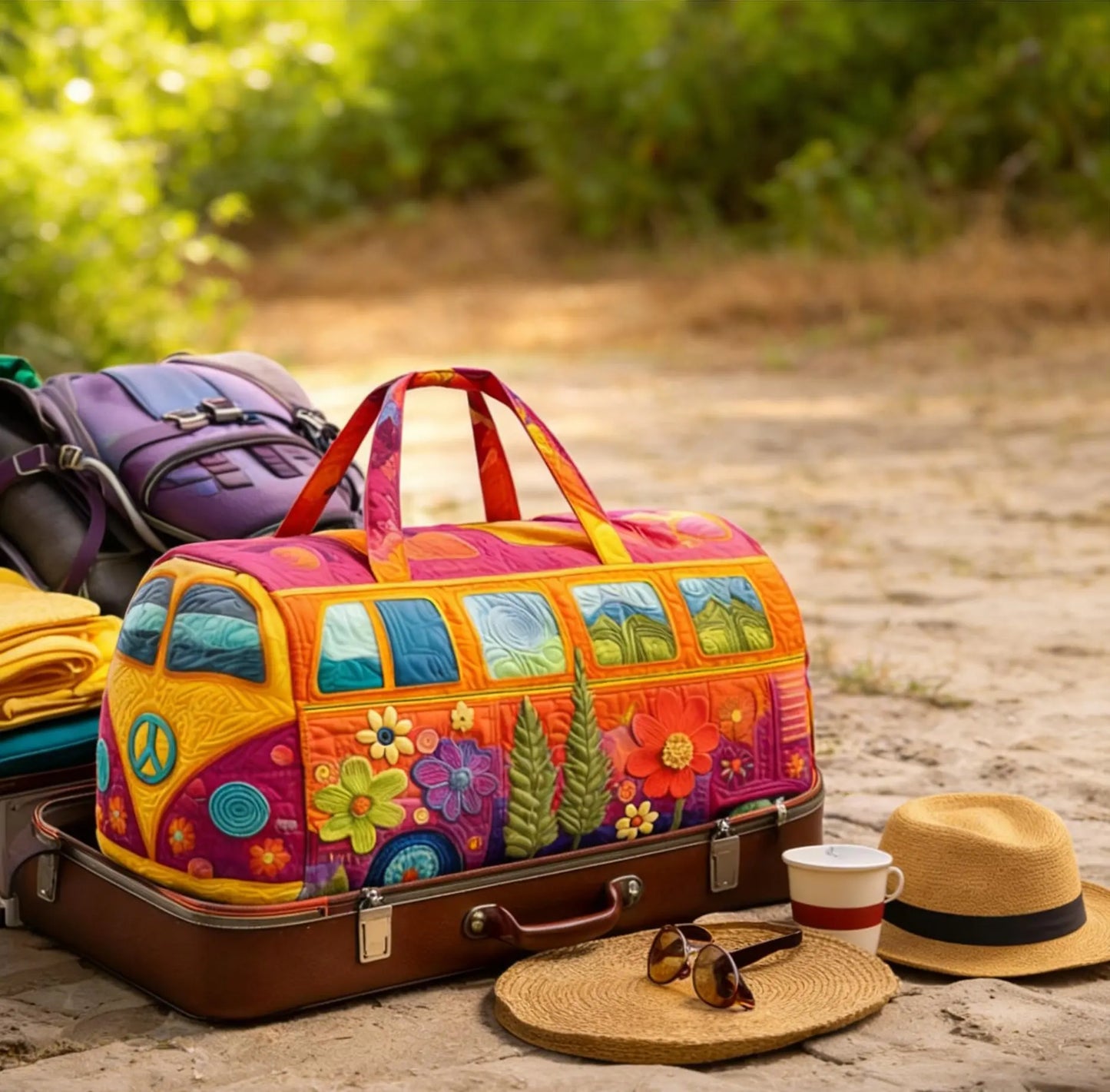 Unisex Boho Quilted Travel Bag Lightweight Weekender