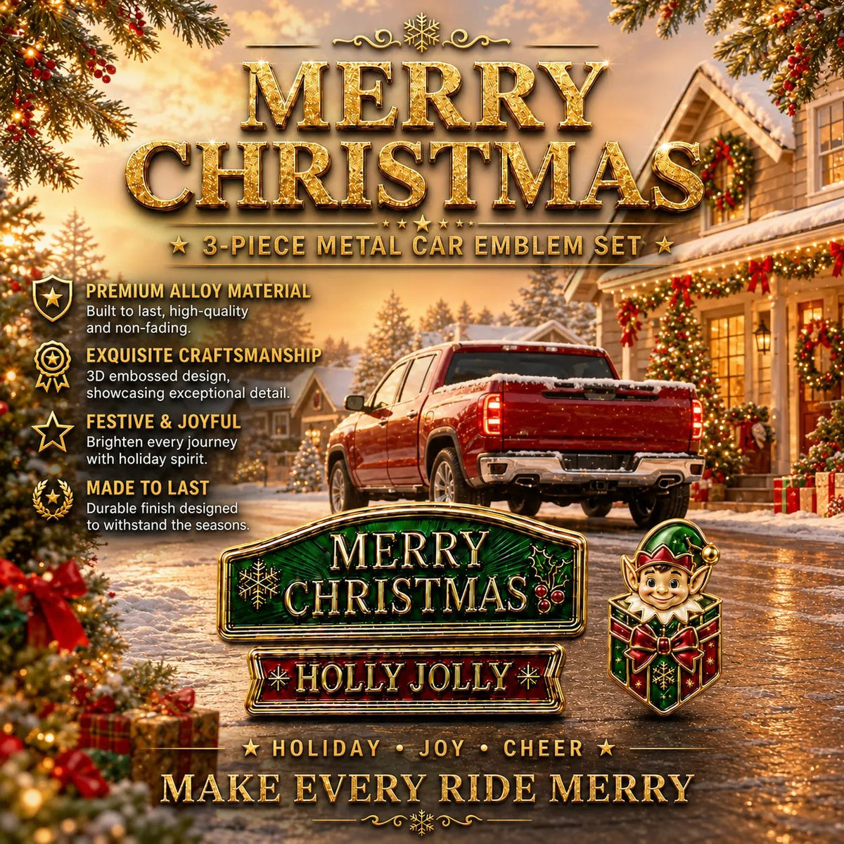 🔥 3-Piece Christmas Car Emblem Metal Badge Set – Multiple Festive Character Styles Available - 🎅 Santa Ride