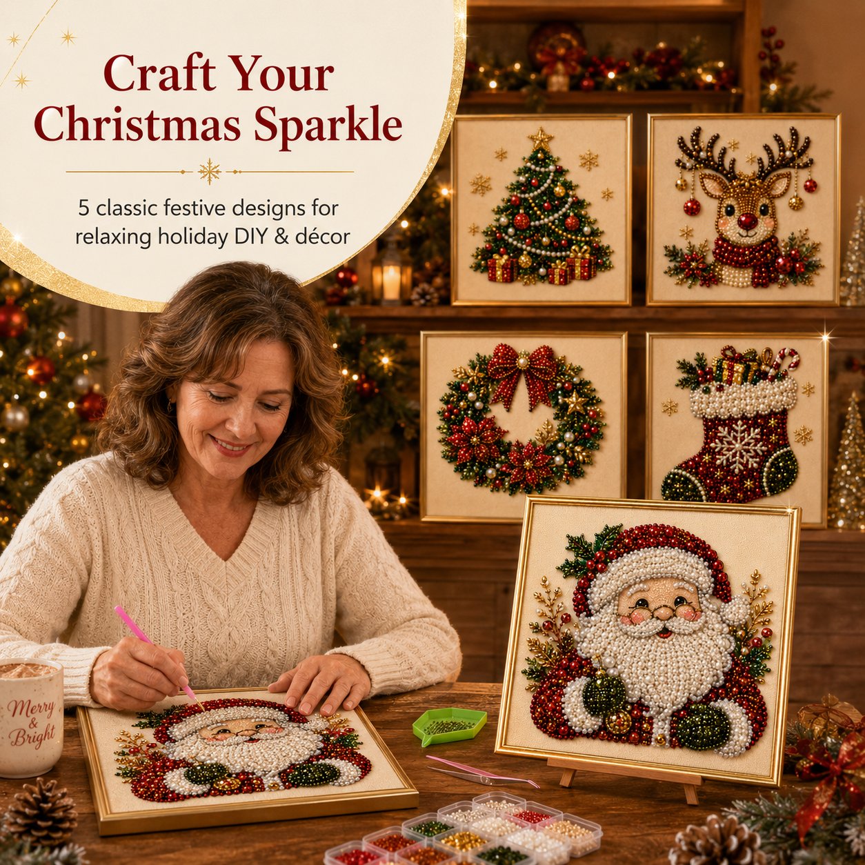🎄Christmas Pre Sale $19.99!!⚡50K+ SOLD!🎅🧘Relaxing & Beginner-Friendly - 🎨💎DIY Christmas Pearl Art Kit