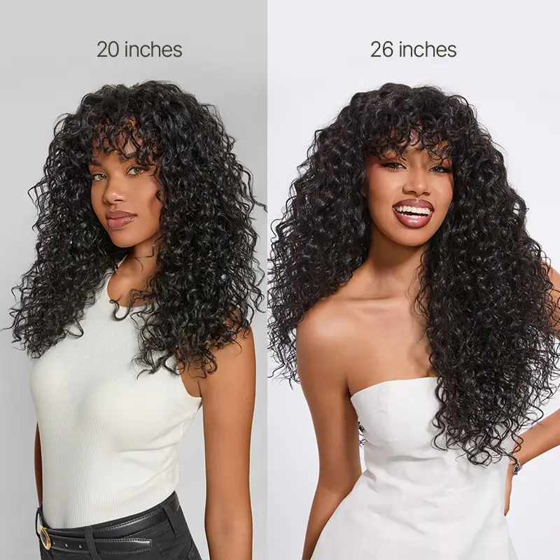 Synthetic Fiber + Human HairBoho Curly Wig with Bangs Effortless ShaggyWaves I Ready To Wear#SohoChic