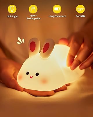Big Face Rabbit Night Light | Soft Silicone LED Lamp for Kids & Bedroom Decor
