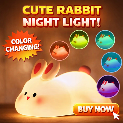 Big Face Rabbit Night Light | Soft Silicone LED Lamp for Kids & Bedroom Decor