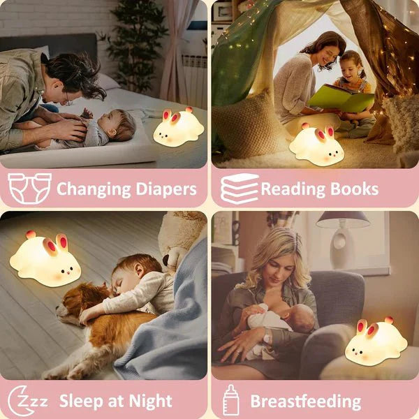 Big Face Rabbit Night Light | Soft Silicone LED Lamp for Kids & Bedroom Decor
