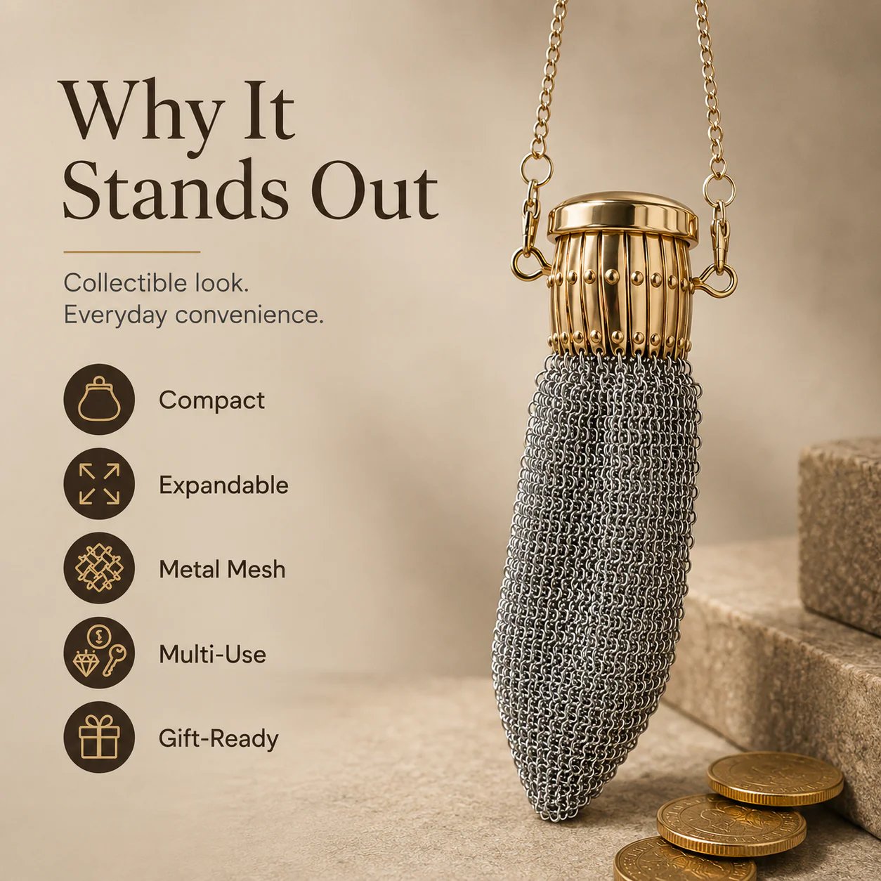 🔥🪙Vintage-Inspired Metal Mesh Coin Purse – Expandable Stainless Steel Pocket Wallet &amp; Collectible Gift - Silver