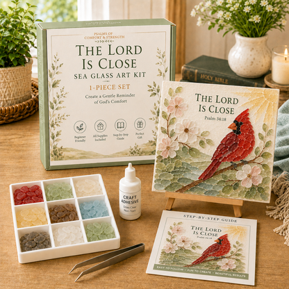 ✝️ Psalms of Comfort &amp; Strength Sea Glass Art Kit & Finished Size: Approx. 6.3 × 6.3 in