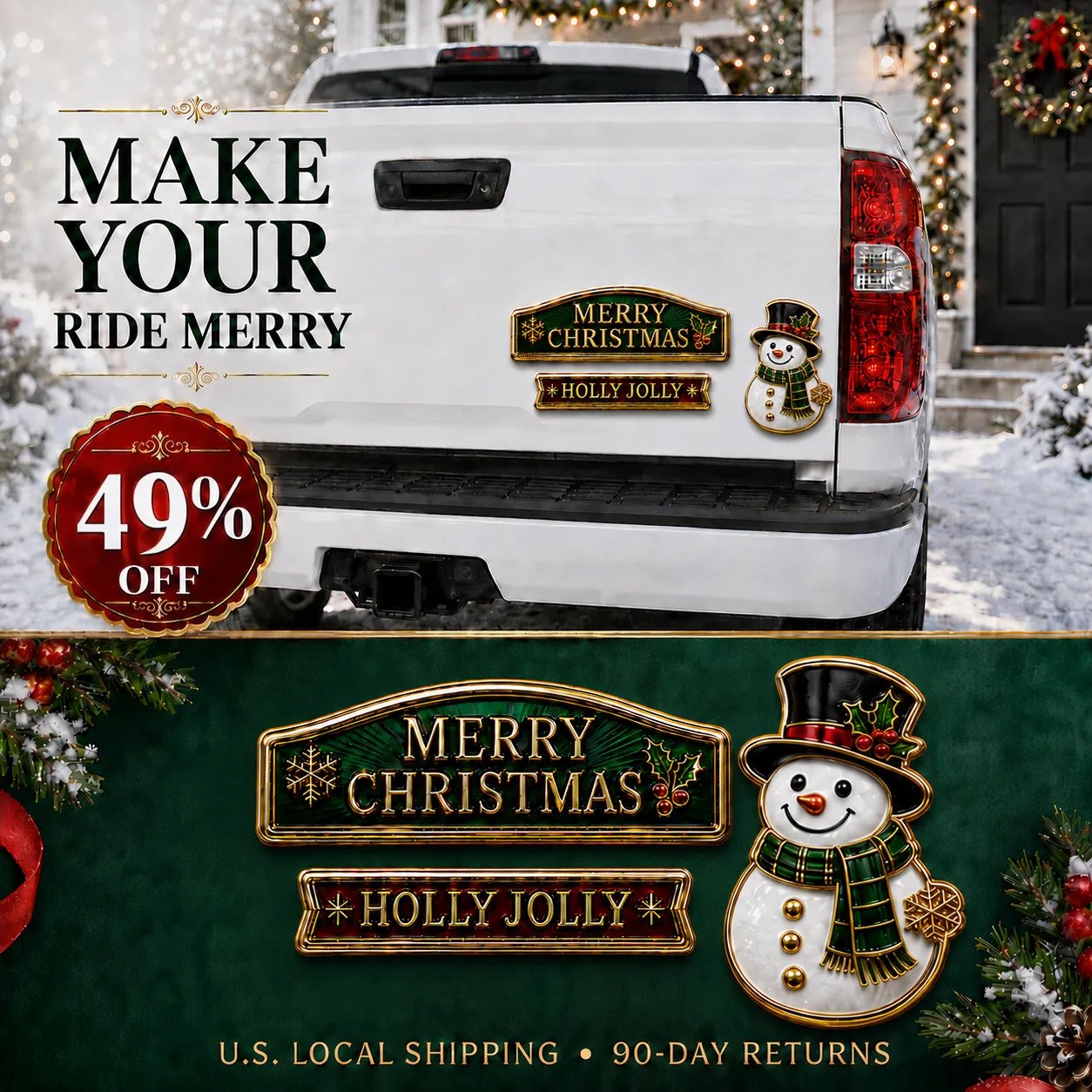 🔥 3-Piece Christmas Car Emblem Metal Badge Set – Multiple Festive Character Styles Available - 🎅 Santa Ride