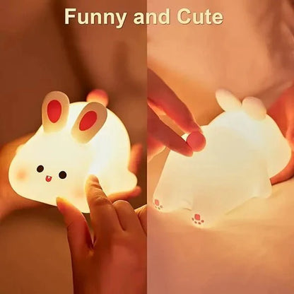 Big Face Rabbit Night Light | Soft Silicone LED Lamp for Kids & Bedroom Decor
