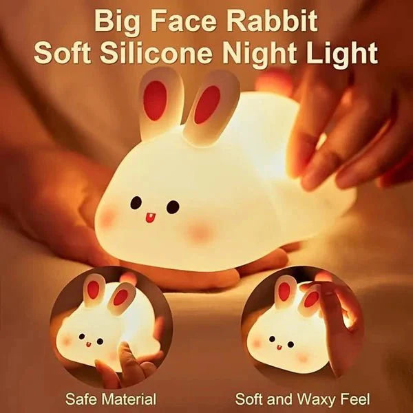 Big Face Rabbit Night Light | Soft Silicone LED Lamp for Kids & Bedroom Decor