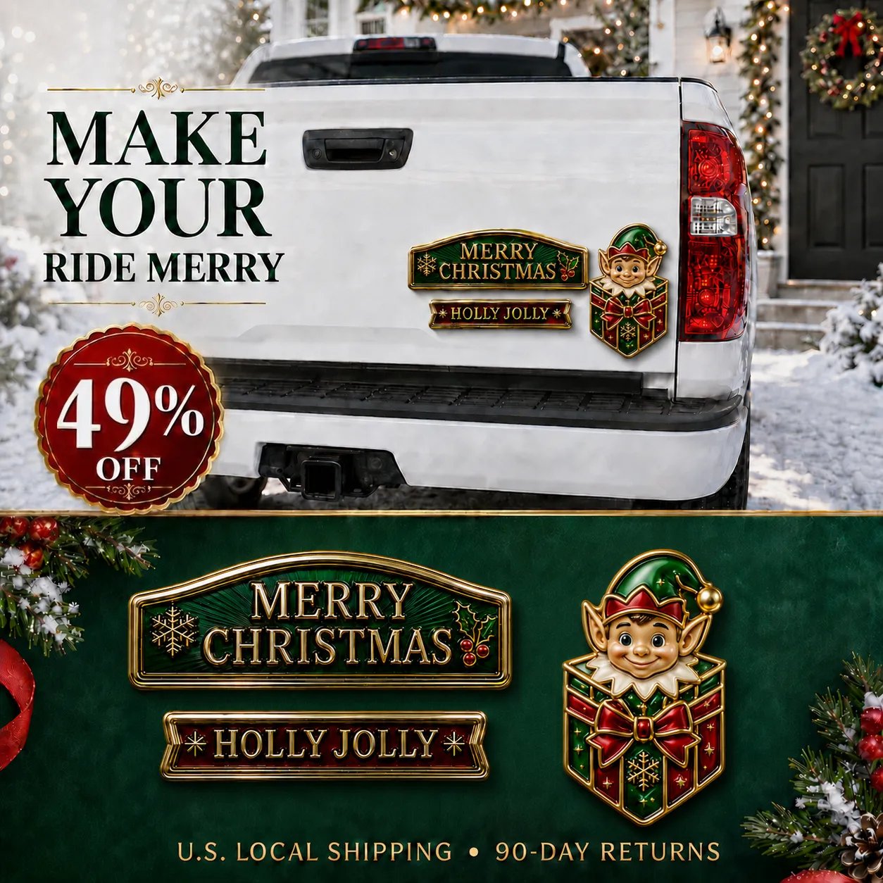 🔥 3-Piece Christmas Car Emblem Metal Badge Set – Multiple Festive Character Styles Available - 🎅 Santa Ride