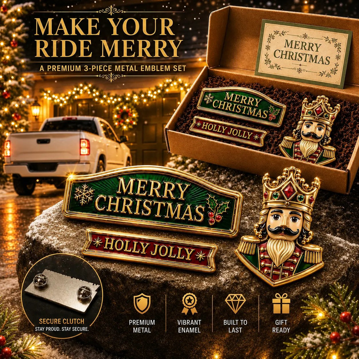 🔥 3-Piece Christmas Car Emblem Metal Badge Set – Multiple Festive Character Styles Available - 🎅 Santa Ride