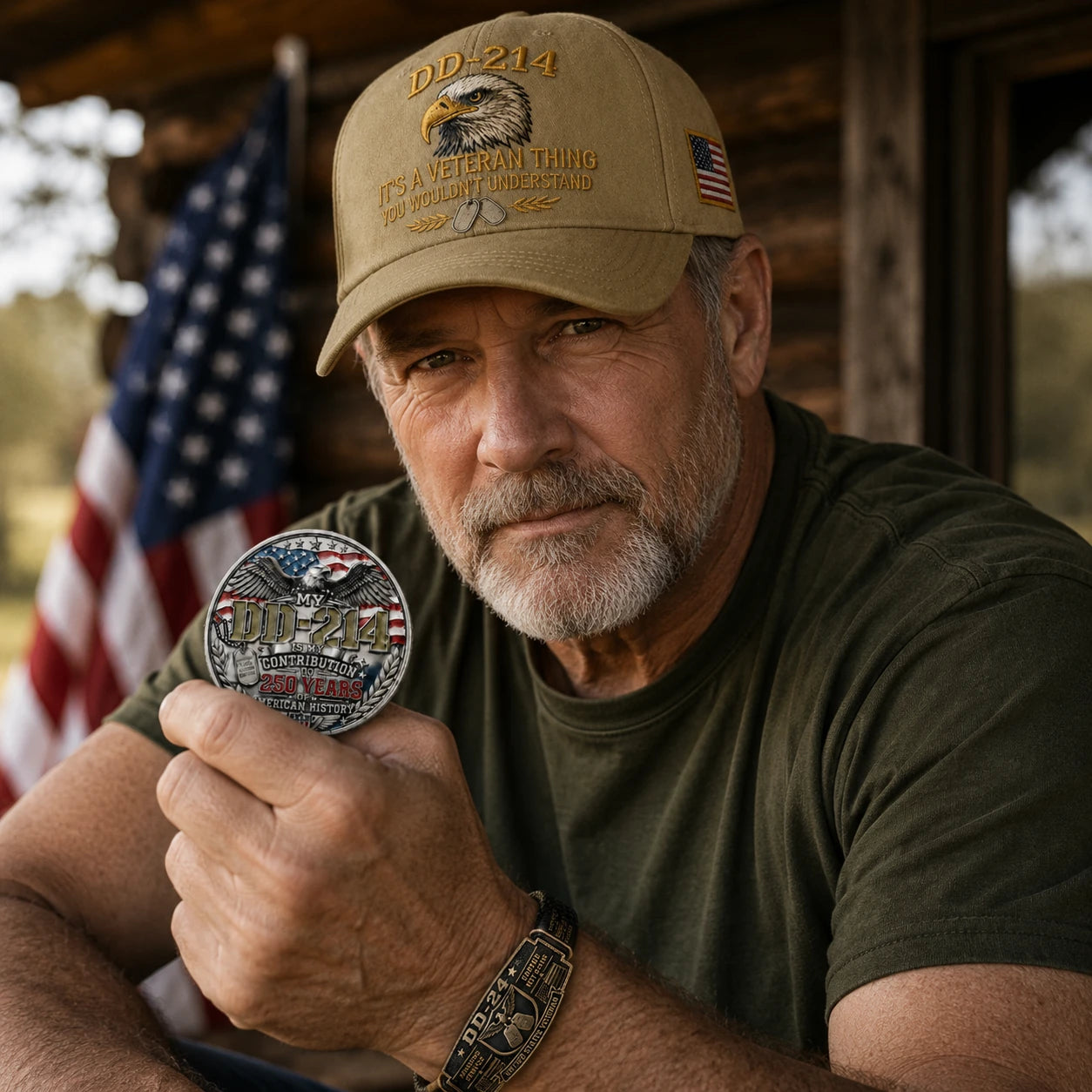 🔥Today Limited Edition🔥| DD-214 Veteran Honor 3-Piece Gift Set – Embroidered Cap, Coin & Bracelet