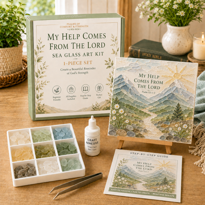 ✝️ Psalms of Comfort &amp; Strength Sea Glass Art Kit & Finished Size: Approx. 6.3 × 6.3 in