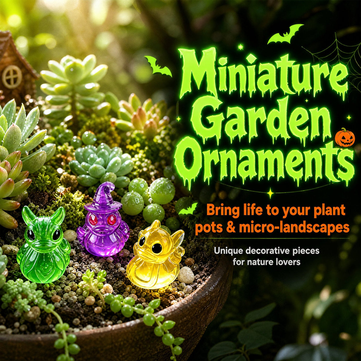 👻🎃Glow-In-The-Dark Mini Halloween Duck Set - Luminous Resin Figurines & Spooky Statues for Desk & Micro-Landscapes