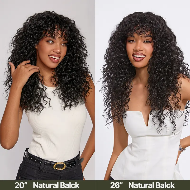 Synthetic Fiber + Human HairBoho Curly Wig with Bangs Effortless ShaggyWaves I Ready To Wear#SohoChic