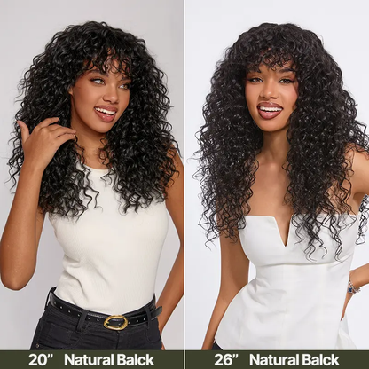 Synthetic Fiber + Human HairBoho Curly Wig with Bangs Effortless ShaggyWaves I Ready To Wear#SohoChic